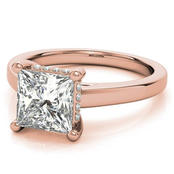 3.0Carat -9.0mm Princess Cut Moissanite Engagement Ring With Hidden Halo - Picture 13 of 16